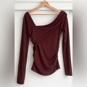 Zara Burgundy Asymmetrical Long Sleeve Jersey Top